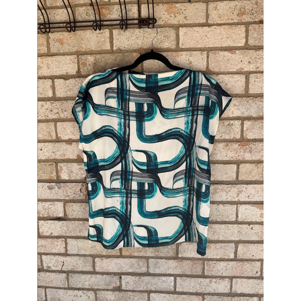 Calvin Klein Women’s White & Teal Blouse Size Large NWT 100% Polyester Top